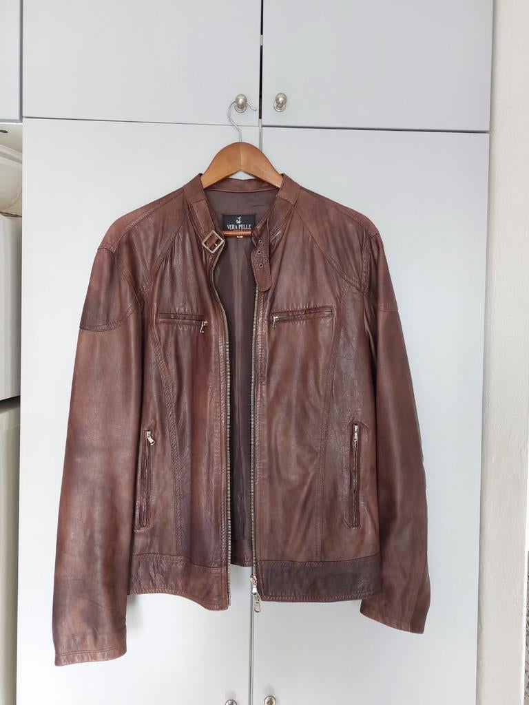 Italiaans echt lederen jasje, heren large, Bruin, Ophalen of Verzenden, Gedragen, Andere