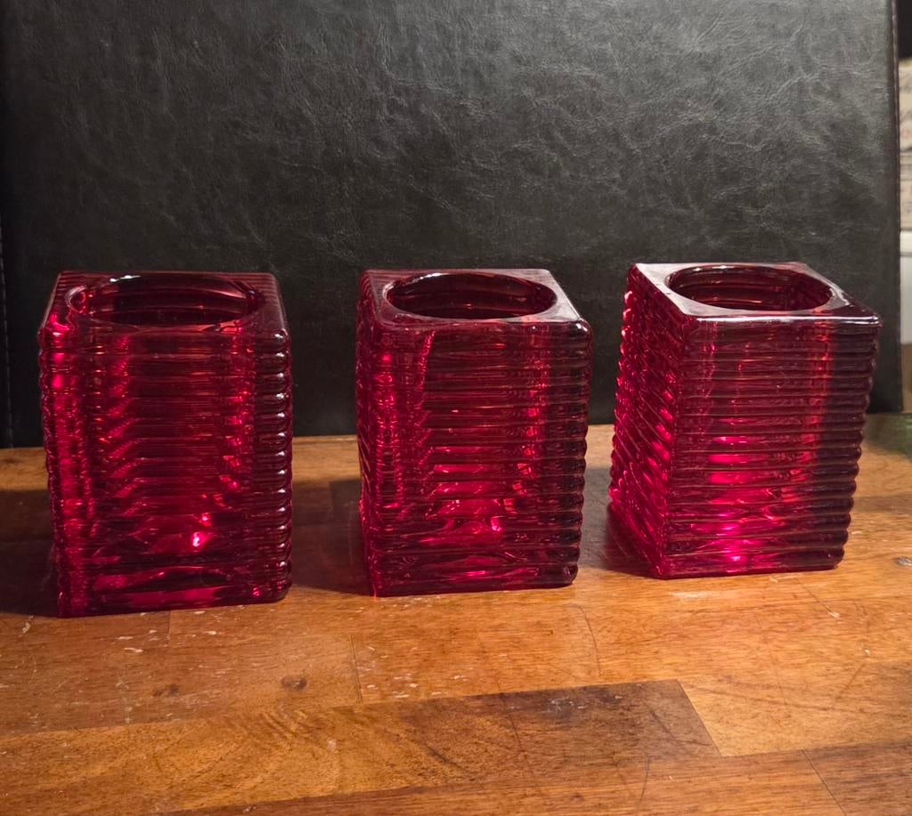 Chandeliers carrés en verre Highlight : lot de 3, Maison & Meubles, Enlèvement ou Envoi, Comme neuf, Rouge, Chandelier