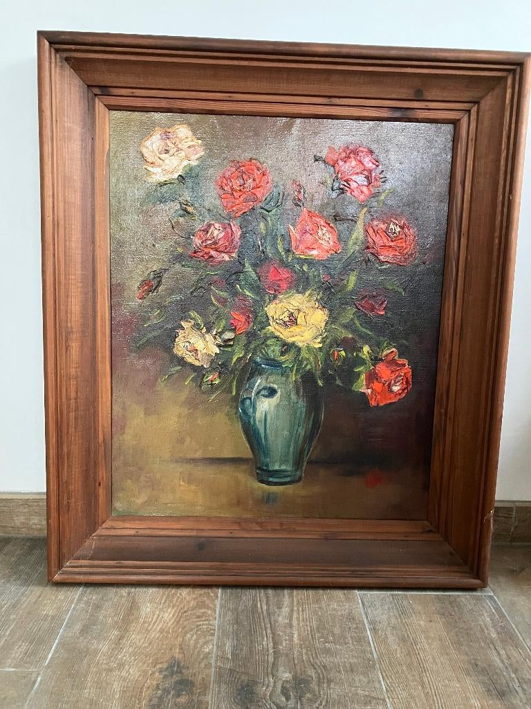 Schilderij bloemen met handtekening, Antiek en Kunst, Ophalen