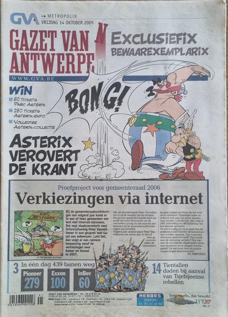 Journal Astérix journal journal Gazet Van Antwerpen, Collections, Enlèvement ou Envoi, 1980 à nos jours, Journal