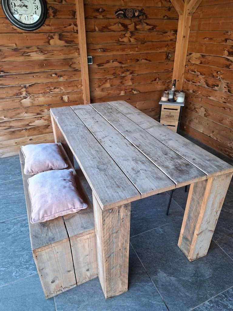 Steigerhouten tafel en bankje, Tuin en Terras, Ophalen