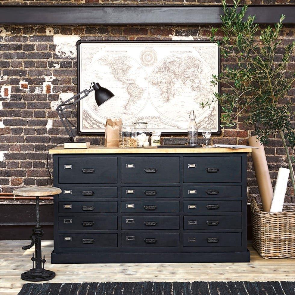 Commode industrielle, Maison & Meubles, Armoires | Commodes, Comme neuf, Moins de 100 cm, 150 à 200 cm, 50 à 75 cm, Chêne, 5 tiroirs ou plus