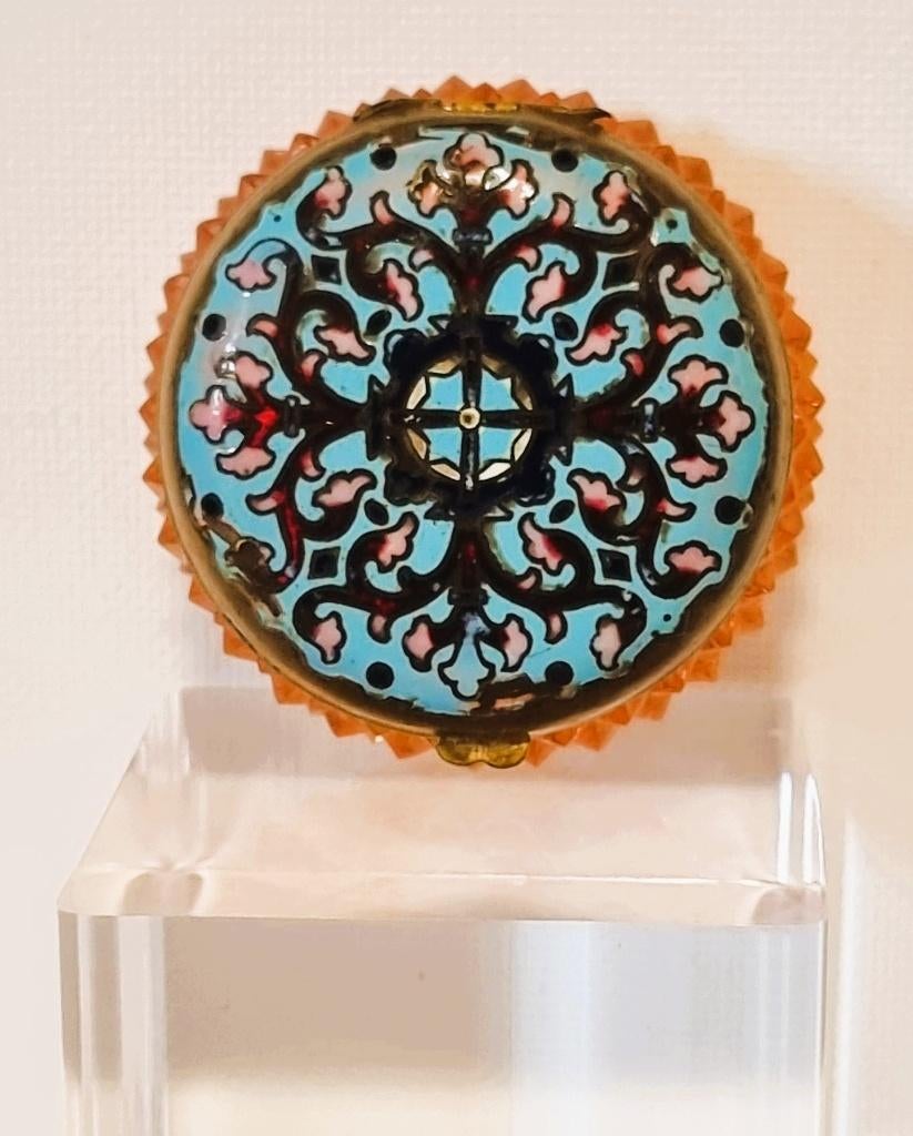 Glas potje met emaille deksel, Napoleon III stijl., Antiek en Kunst, Ophalen of Verzenden