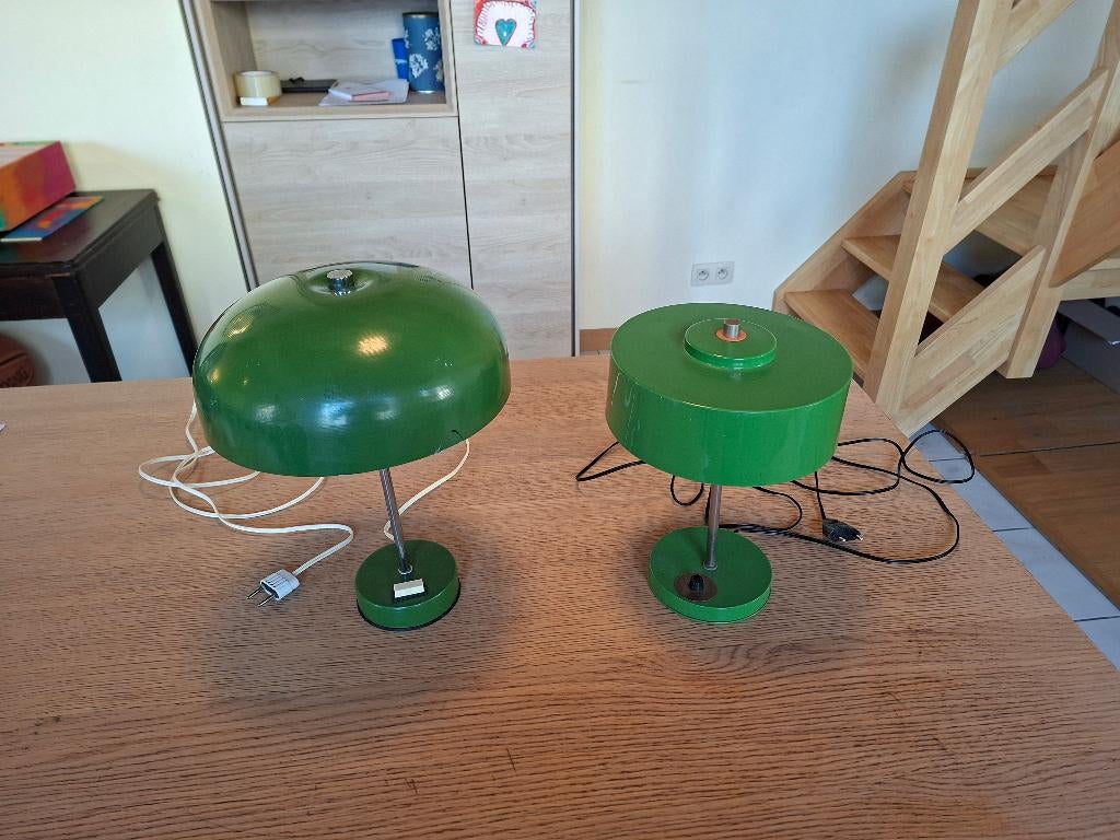 2 lampes de table vintage — Ann. 1970 — Vert — Space Age, Enlèvement, Utilisé, Métal, Mid-century modern - Space Age