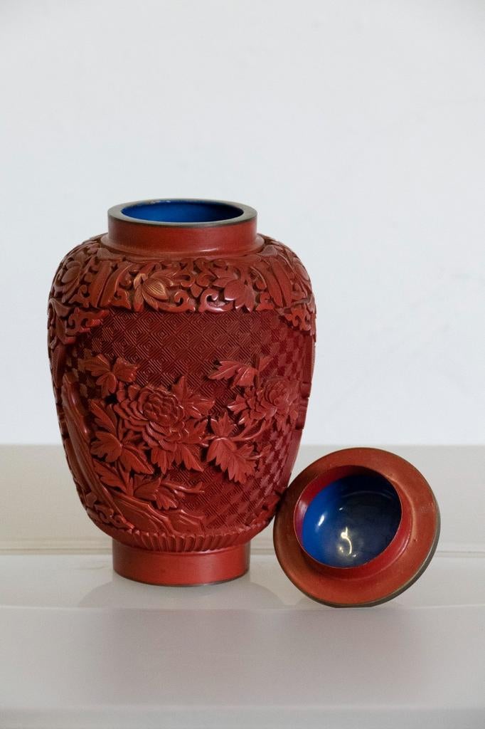 Vintage Chinese rode pot met deksel, Antiquités & Art, Enlèvement