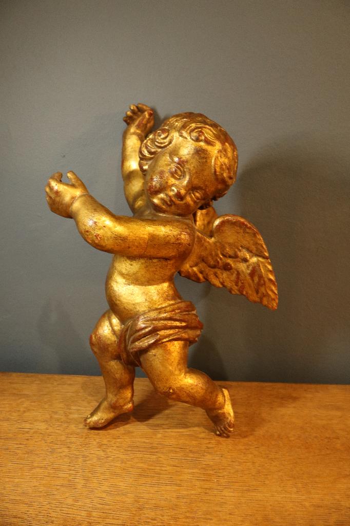 Ange putto en bois doré ancien, 19e siècle, Bois, Enlèvement ou Envoi, Religion, Doré