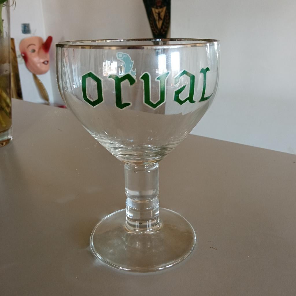 ORVAL glas met groene letters, Ophalen of Verzenden, Gebruikt, Glas of Glazen, Overige merken