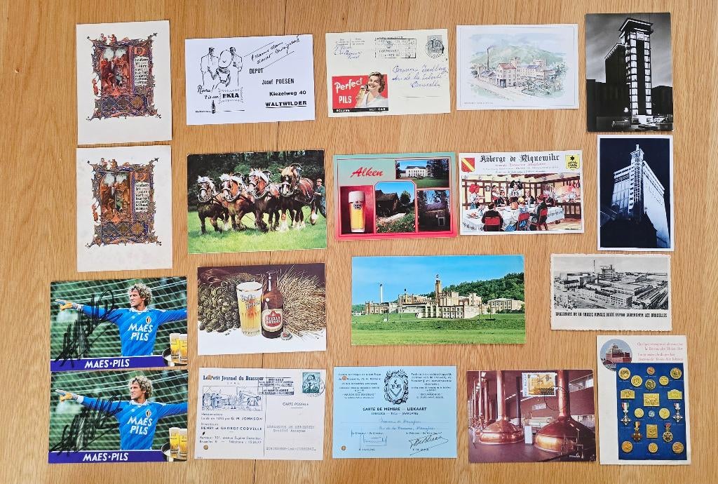 Lot 19 cartes postales Brasseries +  2 Autographes JM Pfaff, Collections, Envoi, Autres types, Autres marques
