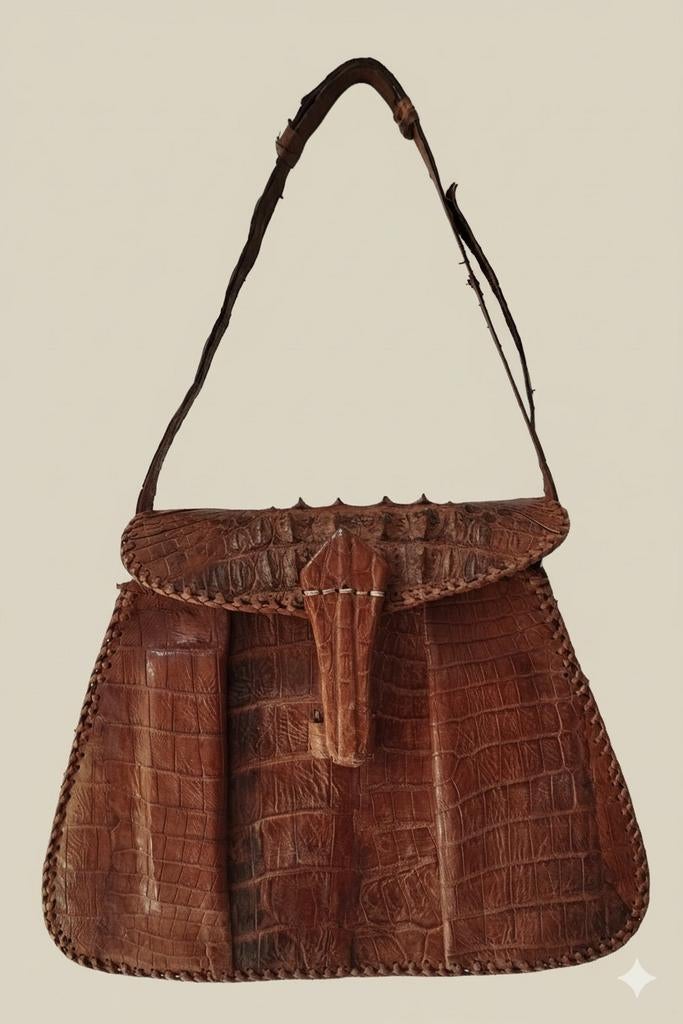 Sac vintage en véritable cuir de crocodile., Enlèvement ou Envoi, Comme neuf