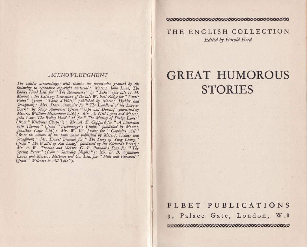 Great Humorous Stories – edited Harold Herd 1947, Enlèvement ou Envoi