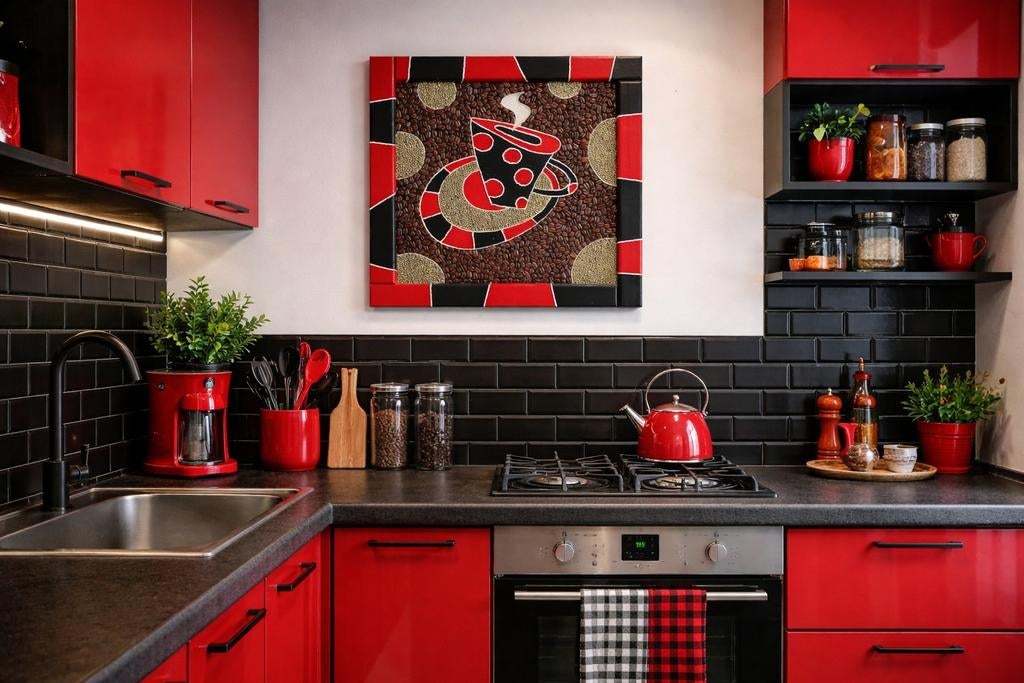 Café du matin n2, Maison & Meubles, Cuisine | Cuisines complètes, Enlèvement ou Envoi, Rouge