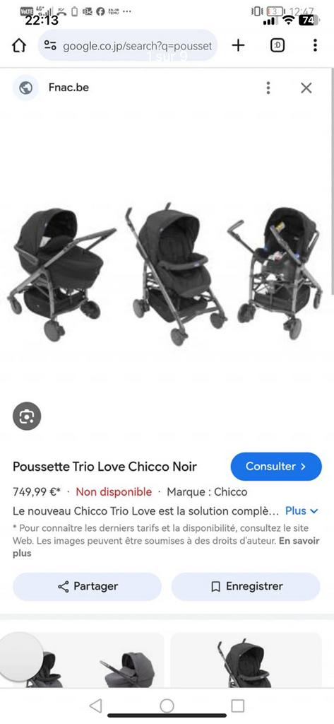 Ensemble complet chicco trio love, Enfants & Bébés, Poussettes & Combinaisons, Enlèvement, Poussette