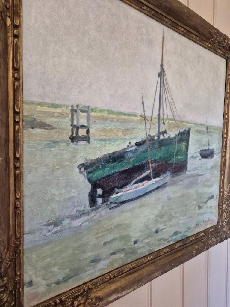 Bateaux près de Nieuport, huile sur toile de Gaston Haustrat, Enlèvement