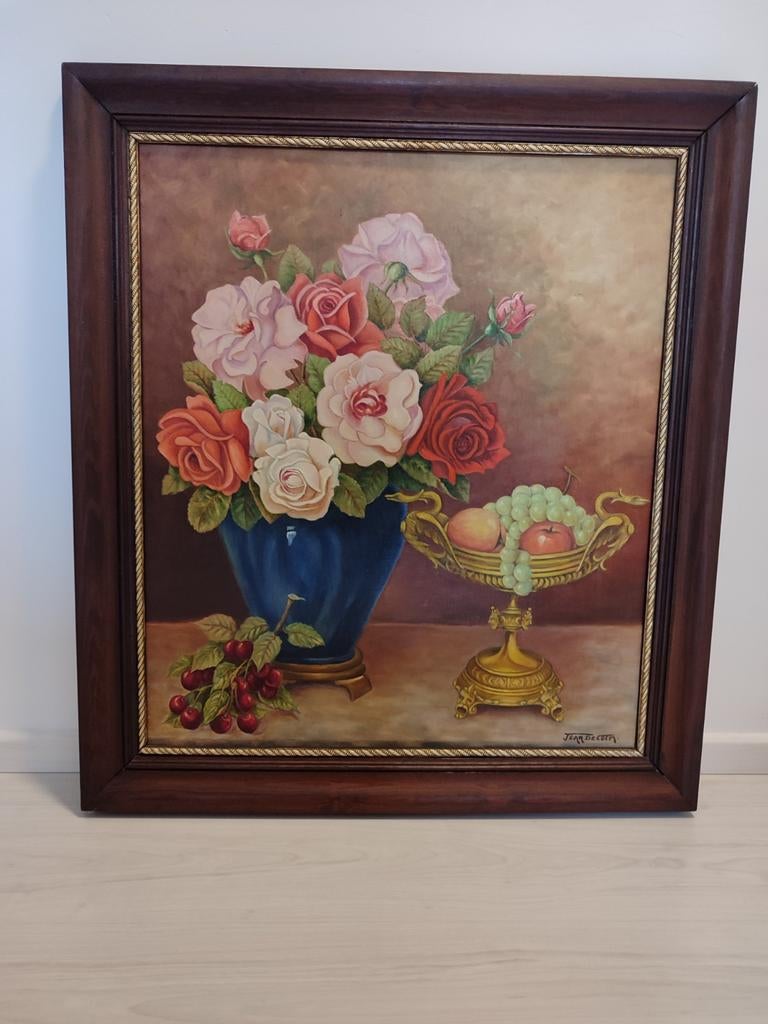 Vase à fleurs Jean De Cock, huile sur toile, nature morte, Antiquités & Art, Enlèvement