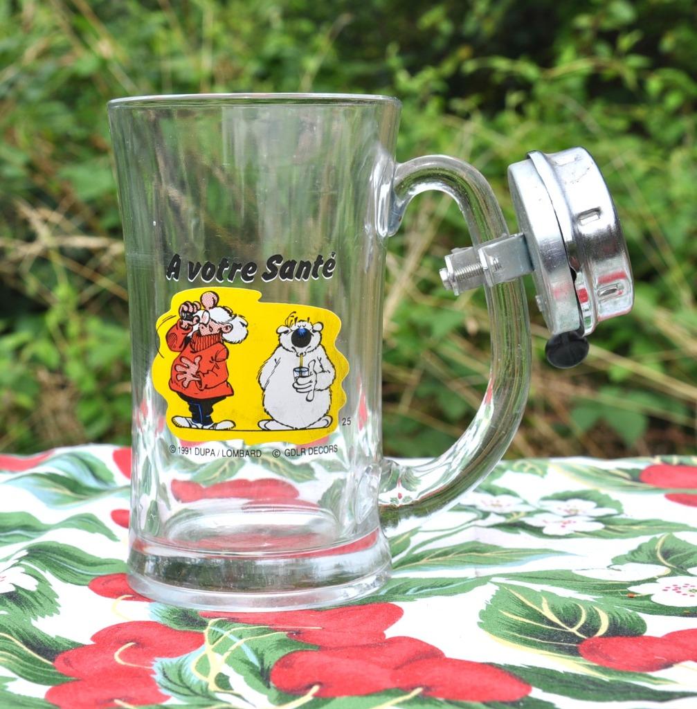chope avec sonnette decor cubitus lombard 1991, Collections, Enlèvement ou Envoi, Comme neuf, Verre à bière