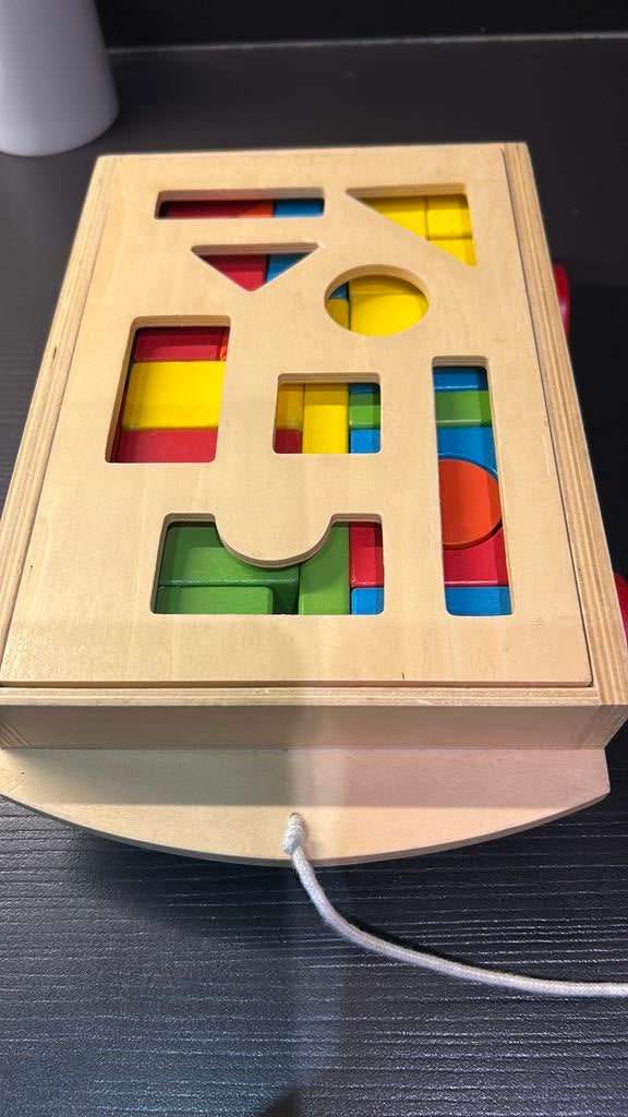 Wagentje met houten blokken, Ophalen, Zo goed als nieuw