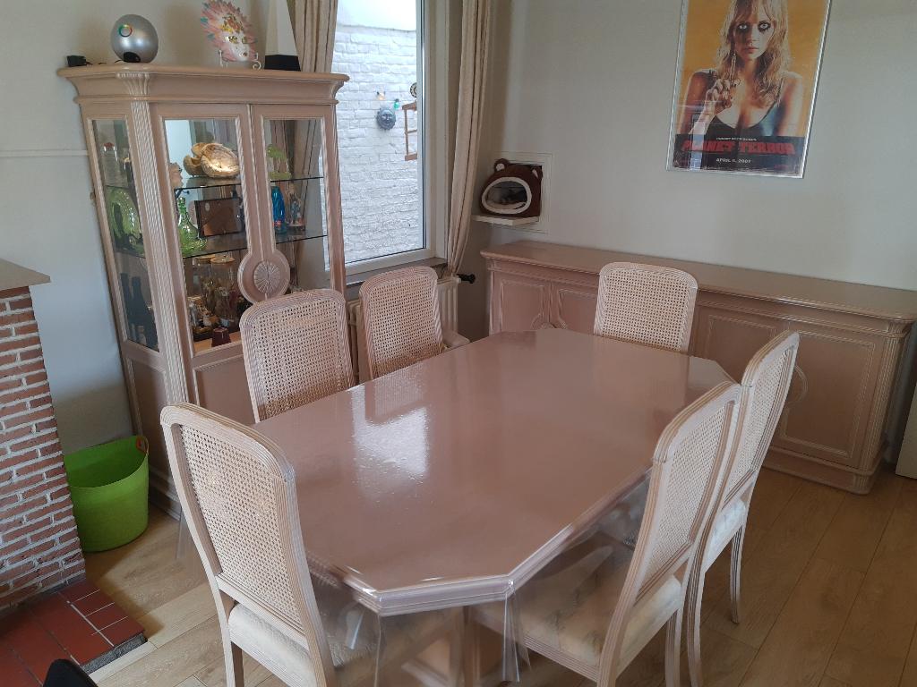 Vintage Eetplaats en tv kast in originele Ceruse (cérusé), Huis en Inrichting, Ophalen, Gebruikt, 4 tot 6 stoelen