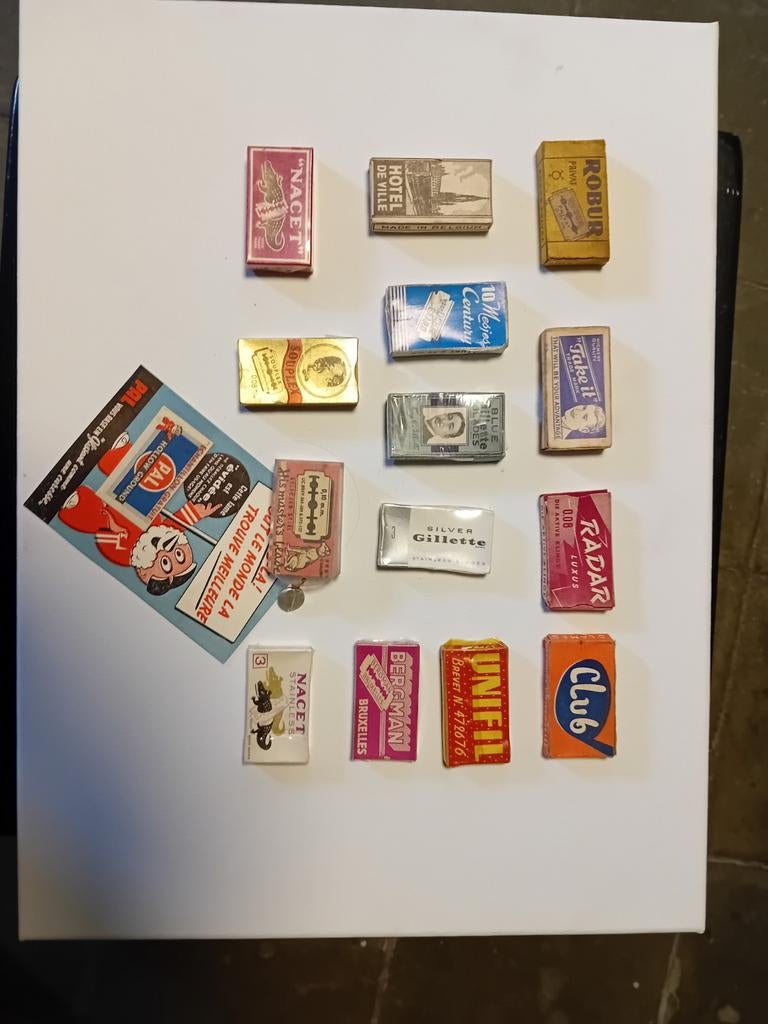 Publicita scheerset met scheermesje en blotter, vintage, Antiek en Kunst, Curiosa en Brocante, Ophalen of Verzenden