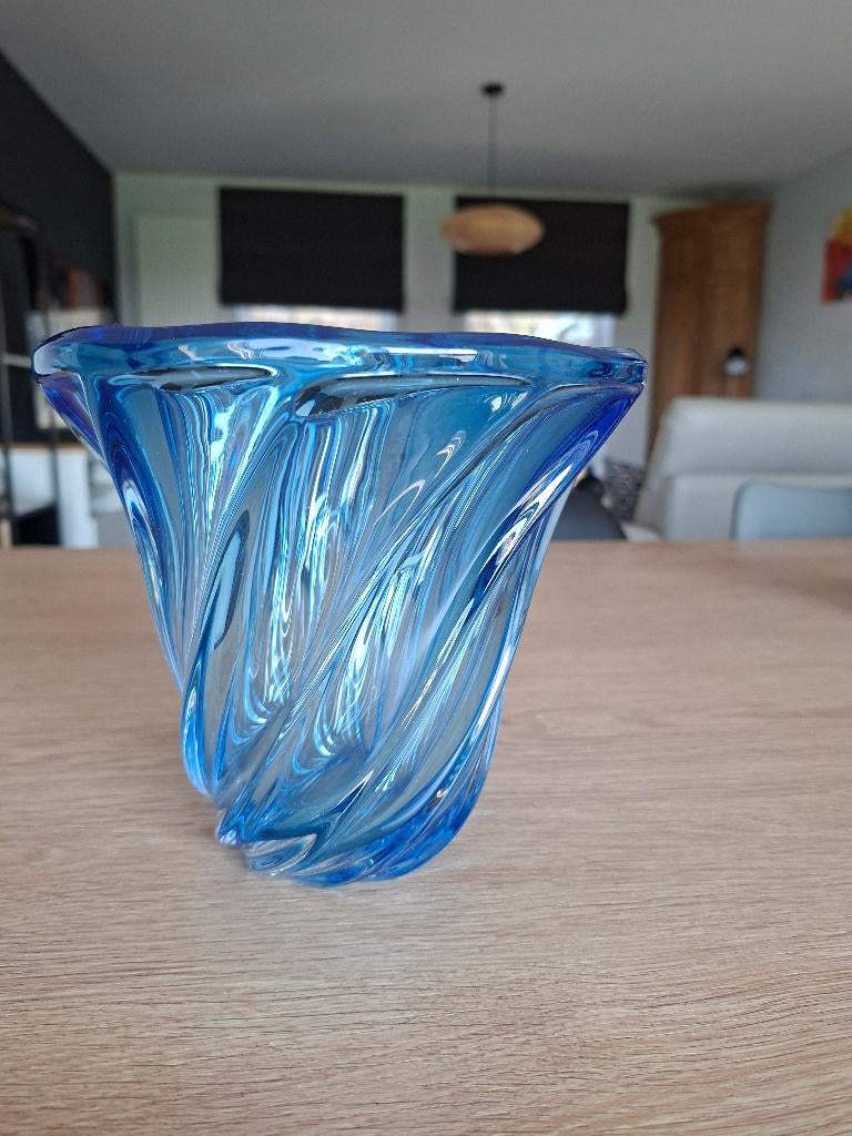 Vase Val Saint Lambert en cristal bleu, Antiquités & Art, Enlèvement