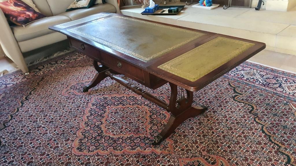 table basse classique avec plateau en cuir, Maison & Meubles, 100 à 150 cm, Klassiek, Enlèvement, Utilisé