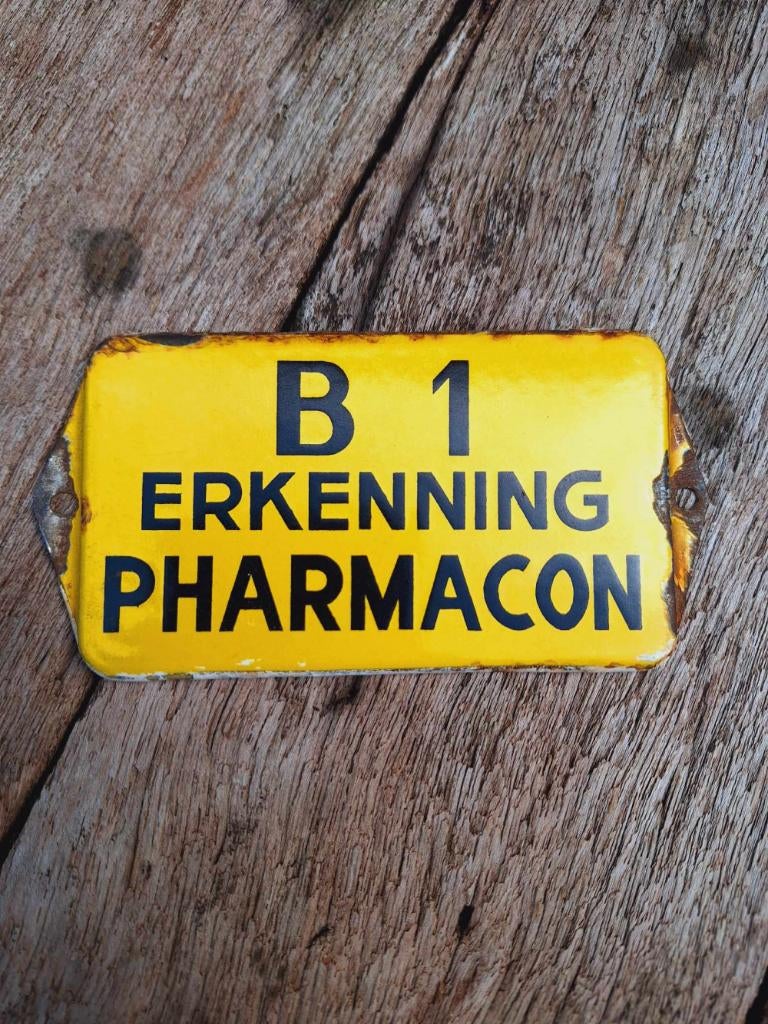 Emaille deurpostje, bordje B1 Erkenning Pharmacon., Verzamelen, Ophalen of Verzenden, Gebruikt, Reclamebord