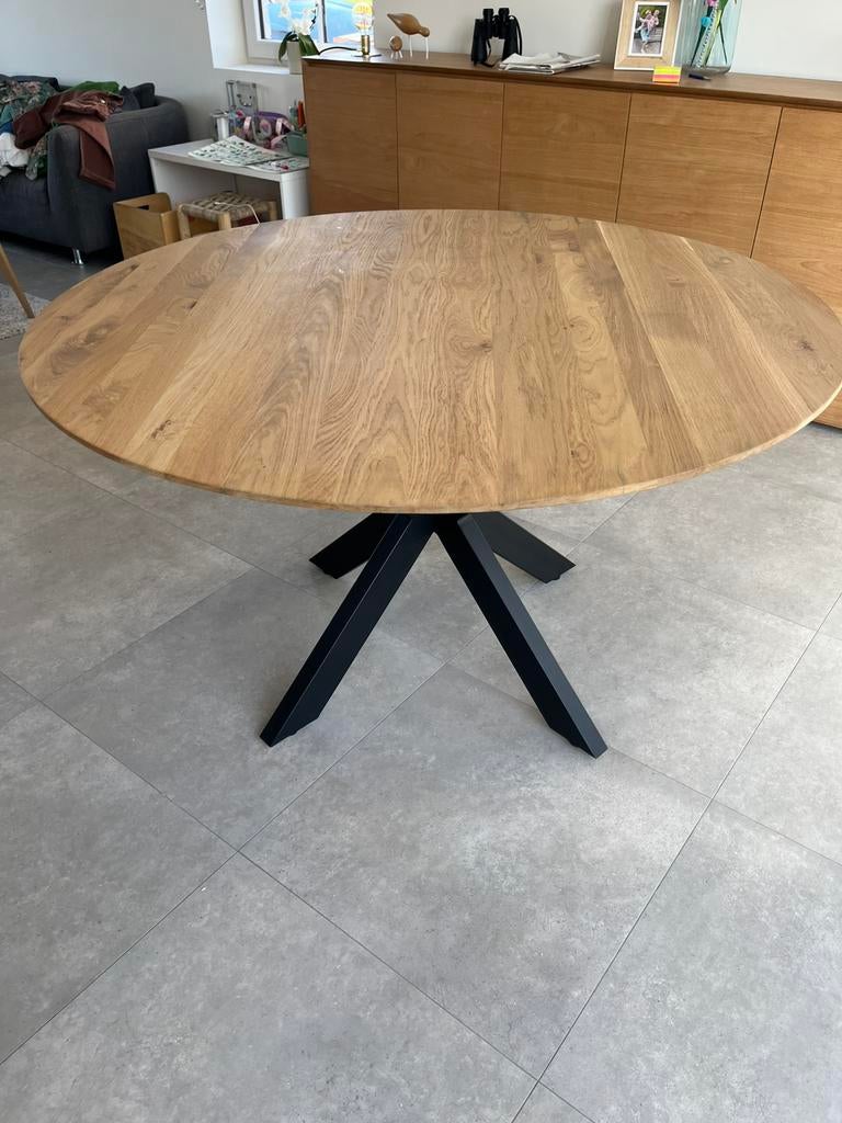 Ronde eettafel massief eik, Maison & Meubles, Enlèvement, Comme neuf, Métal