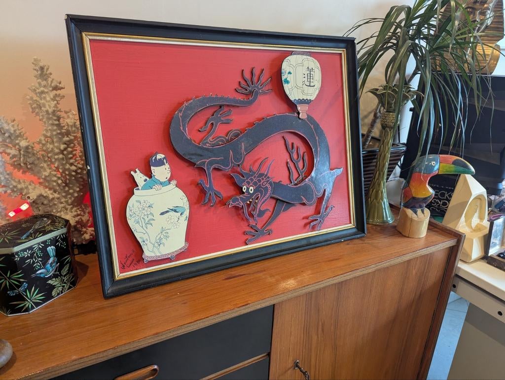 Peinture 3D vintage Le Lotus Bleu Tintin 1980, Enlèvement