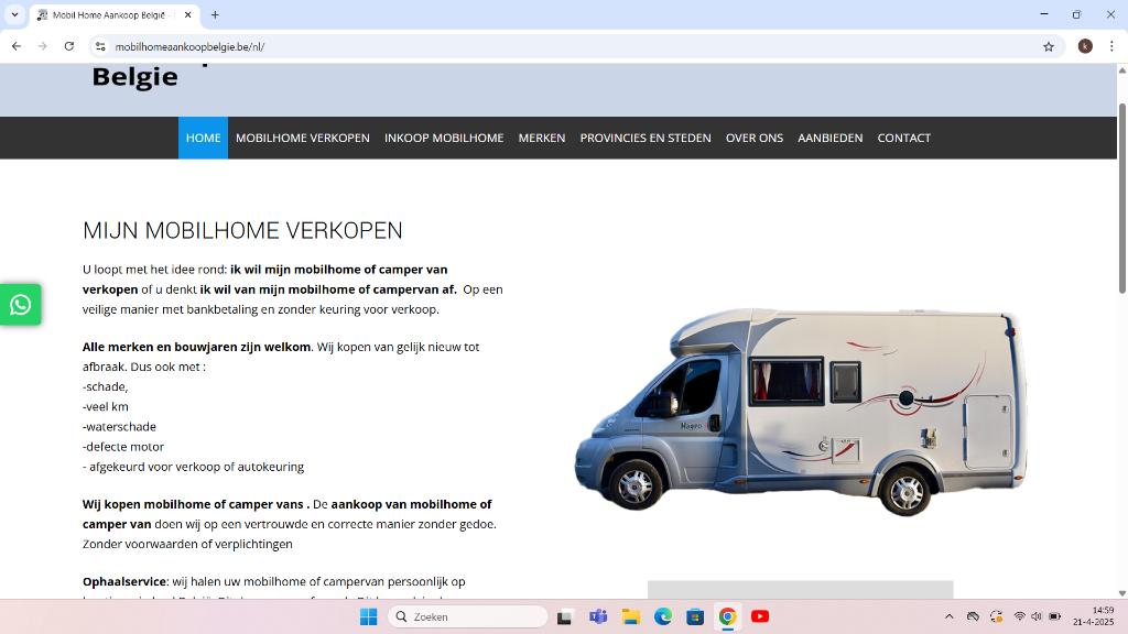 aankoop mobilhomes met schade, ongeval , defect, sloop, Entreprise