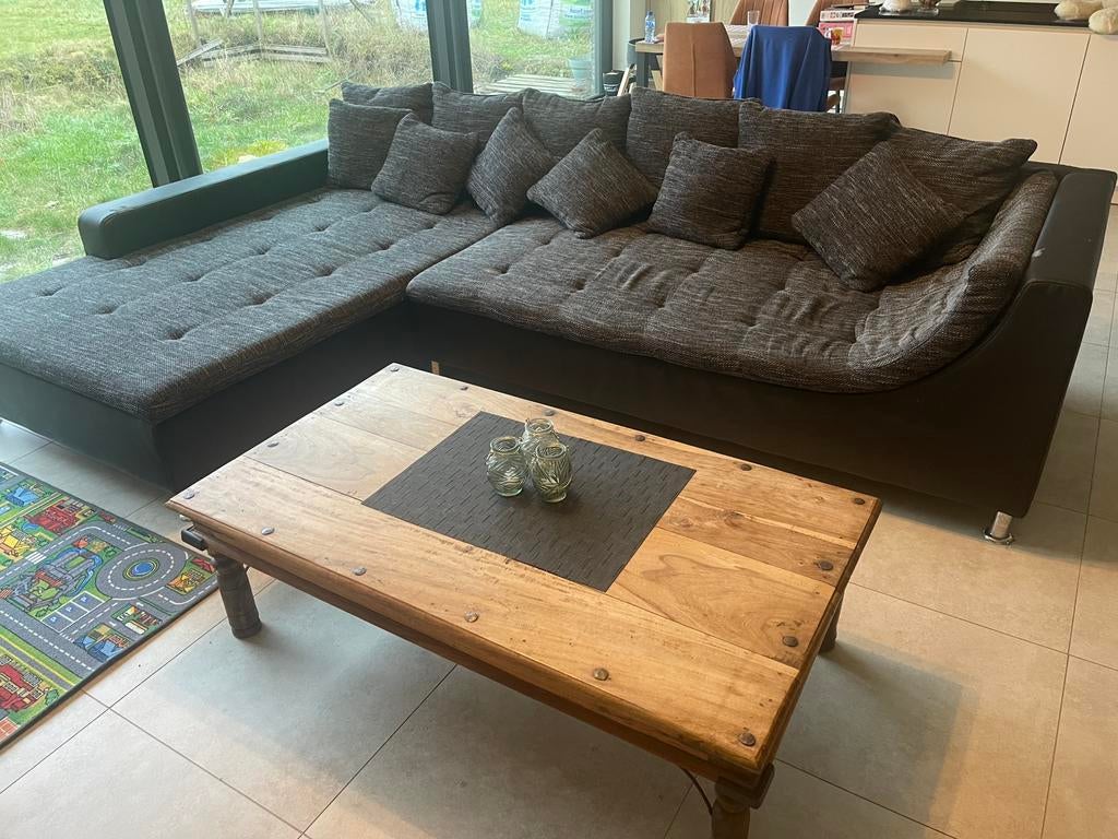 Gratis hoekzetel / hoeksalon, 12 donkergrijze kussens, Huis en Inrichting, Zetels | Complete zithoeken, Gebruikt, Kunststof, Ophalen