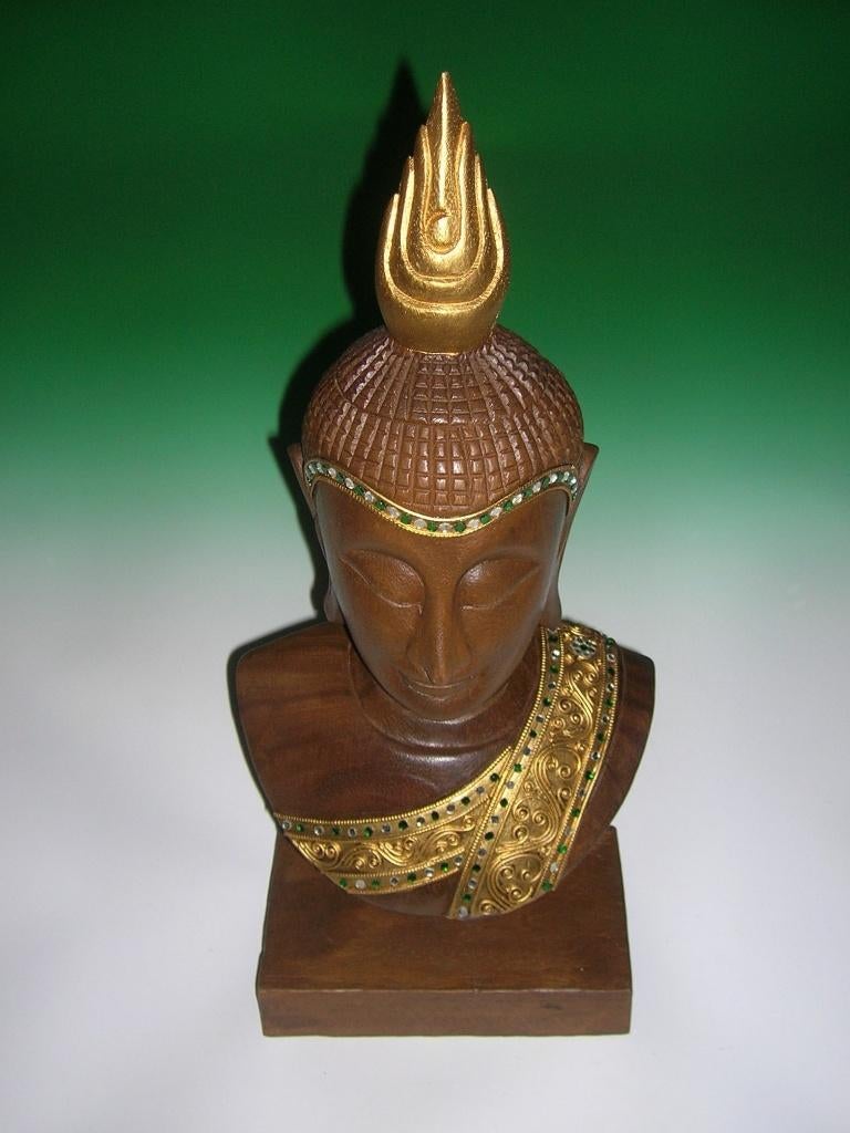 Beeld: Houten Boeddha hoofd op voet, Maison & Meubles, Accessoires pour la Maison | Statues de Bouddha, Neuf, Enlèvement ou Envoi