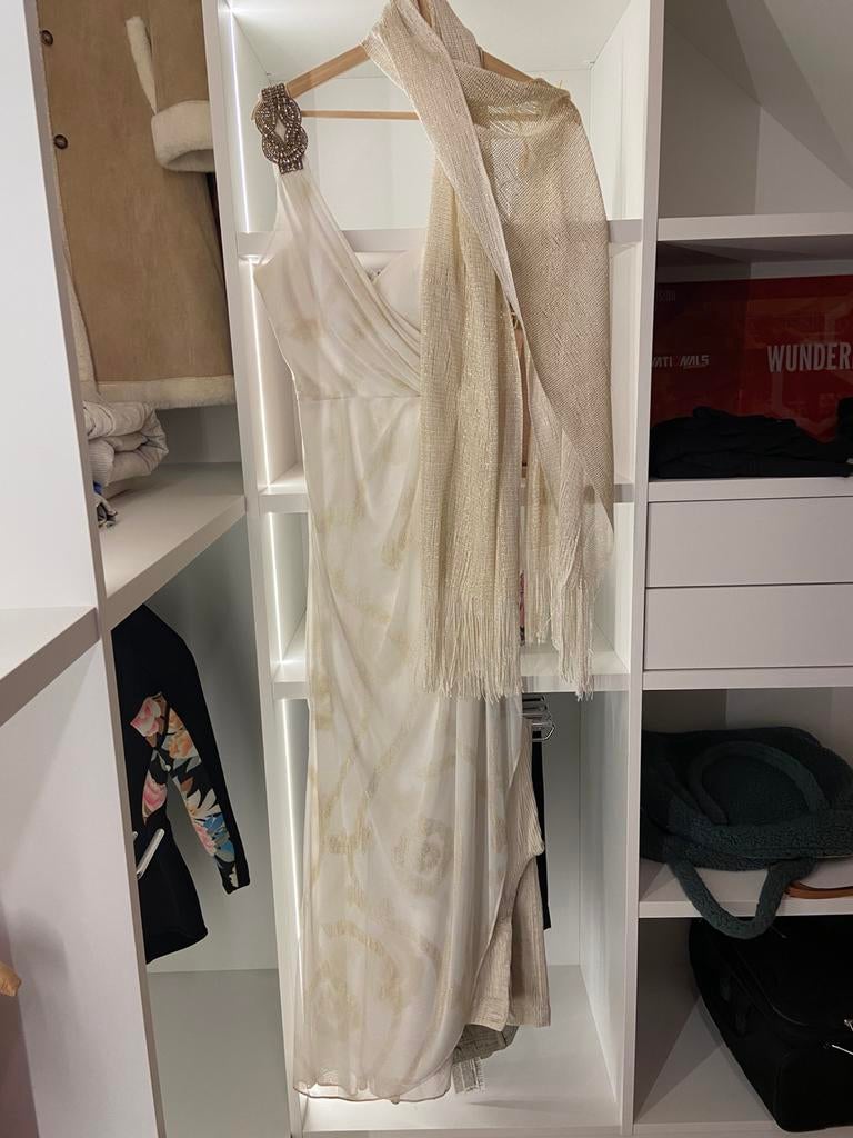 Avond jurk, Wit, Ophalen of Verzenden, Maat 36 (S), Gedragen