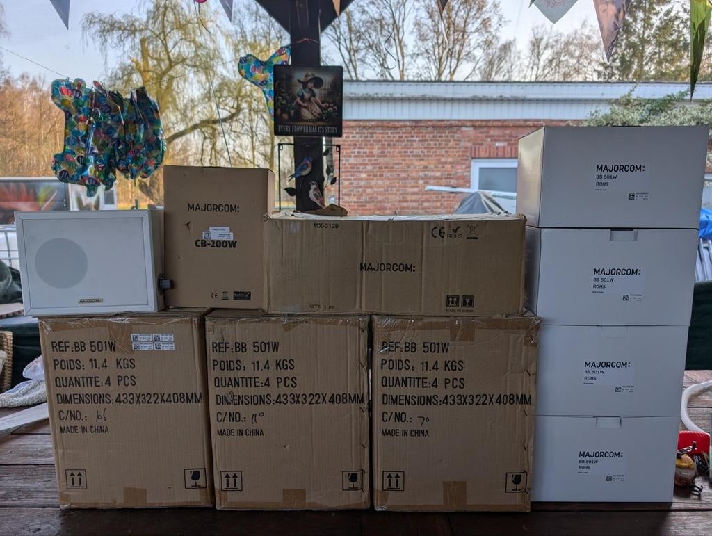Professionele horeca geluidsinstallatie Majorcom speakers, Ophalen of Verzenden
