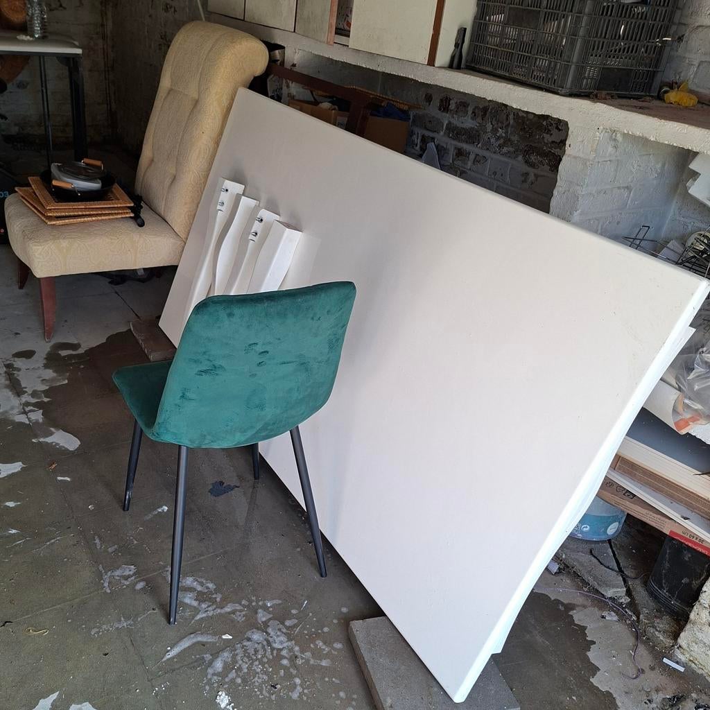 Houten eettafel + 8 stoelen, zeer goede staat, Huis en Inrichting, Tafels | Eettafels, Ophalen, 100 tot 150 cm, Eikenhout, 200 cm of meer