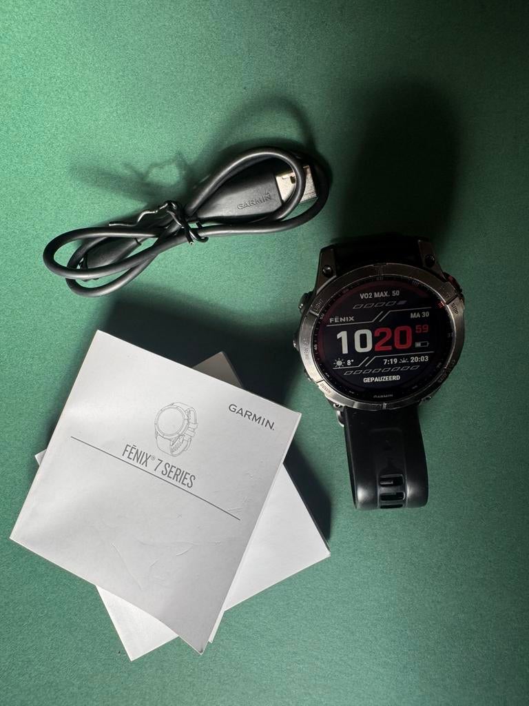 Garmin Fenix 7 Solar Multisport GPS horloge, Ophalen of Verzenden, Hoogte, Zo goed als nieuw, Zwart