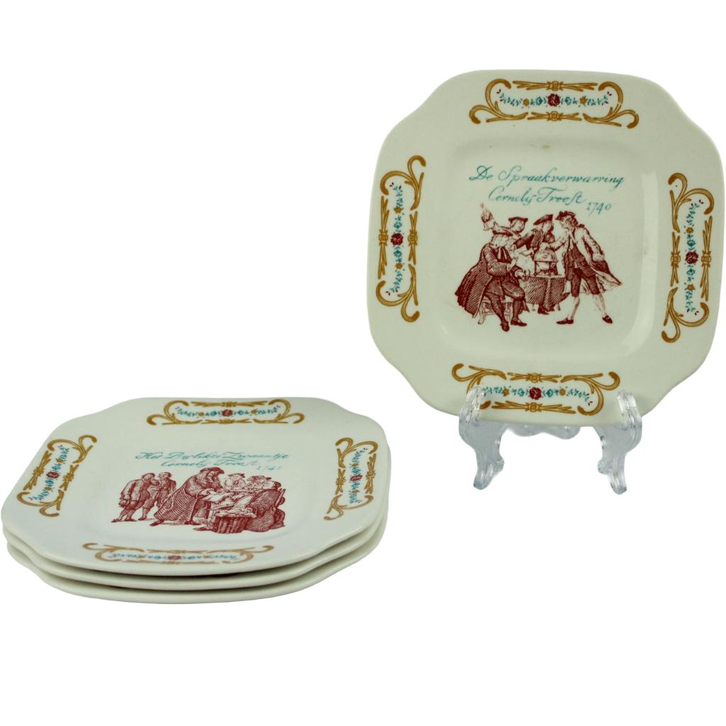 Set Boch Frères Keramis borden – 4 stuks – ca. 1900–1930, Ophalen of Verzenden
