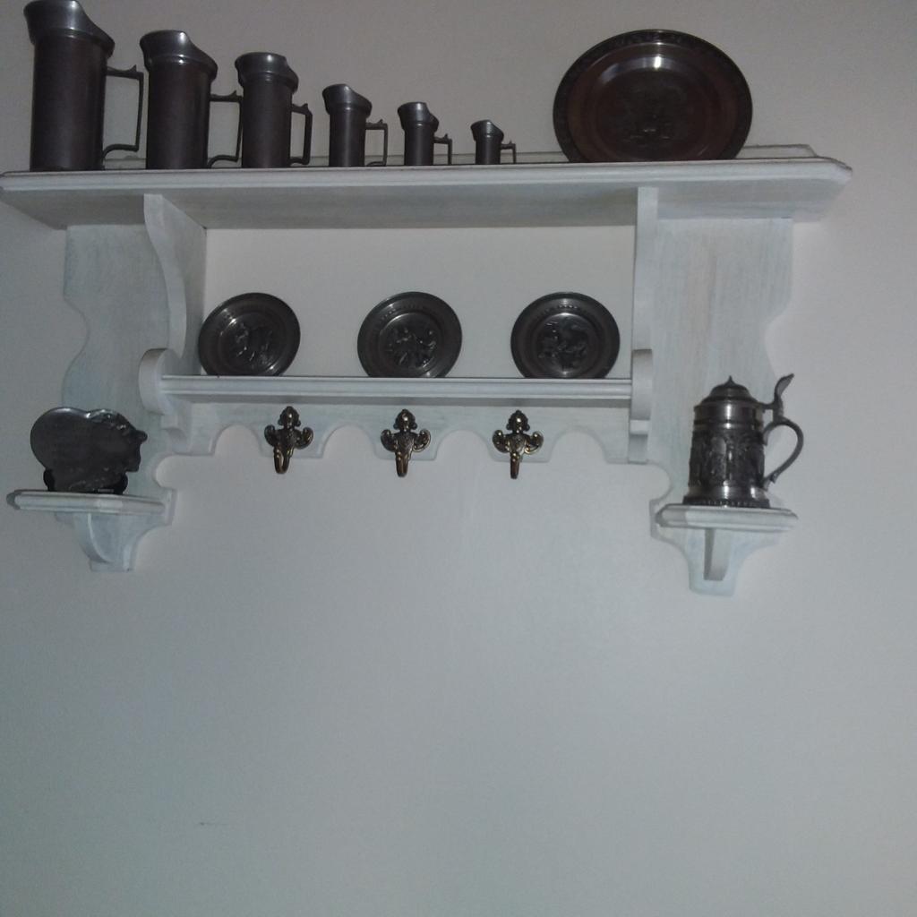 Eiken ophanger, met tinnen voorwerpen, Antiek en Kunst, Ophalen