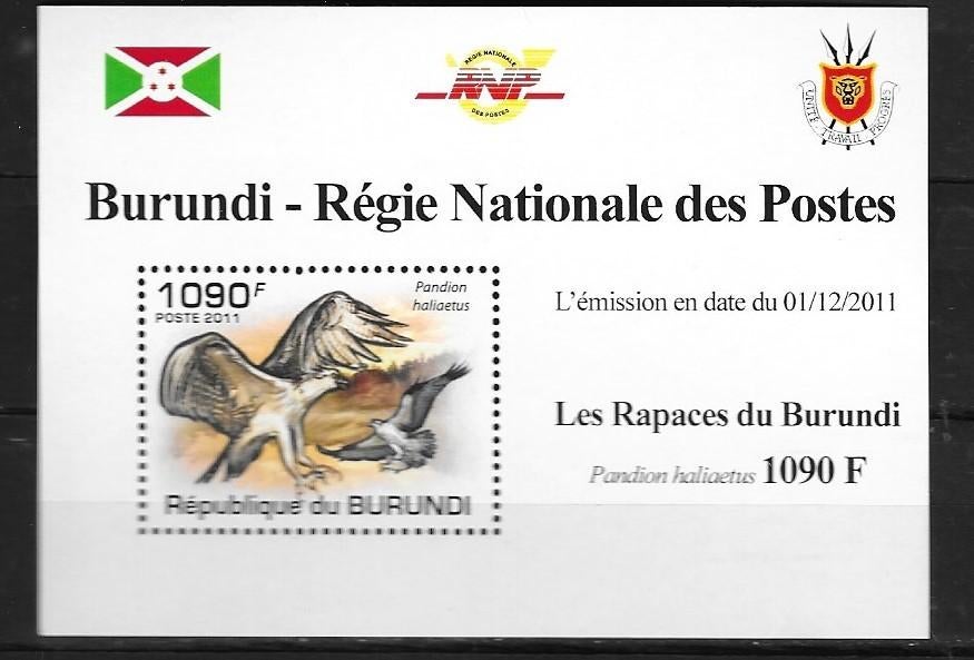 Timbres animaux oiseaux Burundi rapaces, Envoi, Non oblitéré
