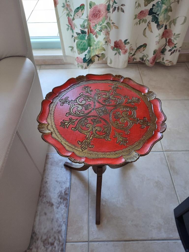 Belle table d'appoint bout de canapé, florentin Mid Century, Enlèvement ou Envoi, Rond, Moins de 55 cm, 45 à 60 cm