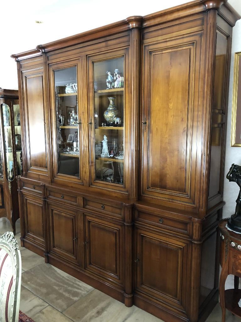 Massief kerselaar bibliotheekkast Tricoire Chantilly, Ophalen, Gebruikt, Met deur(en), 200 cm of meer