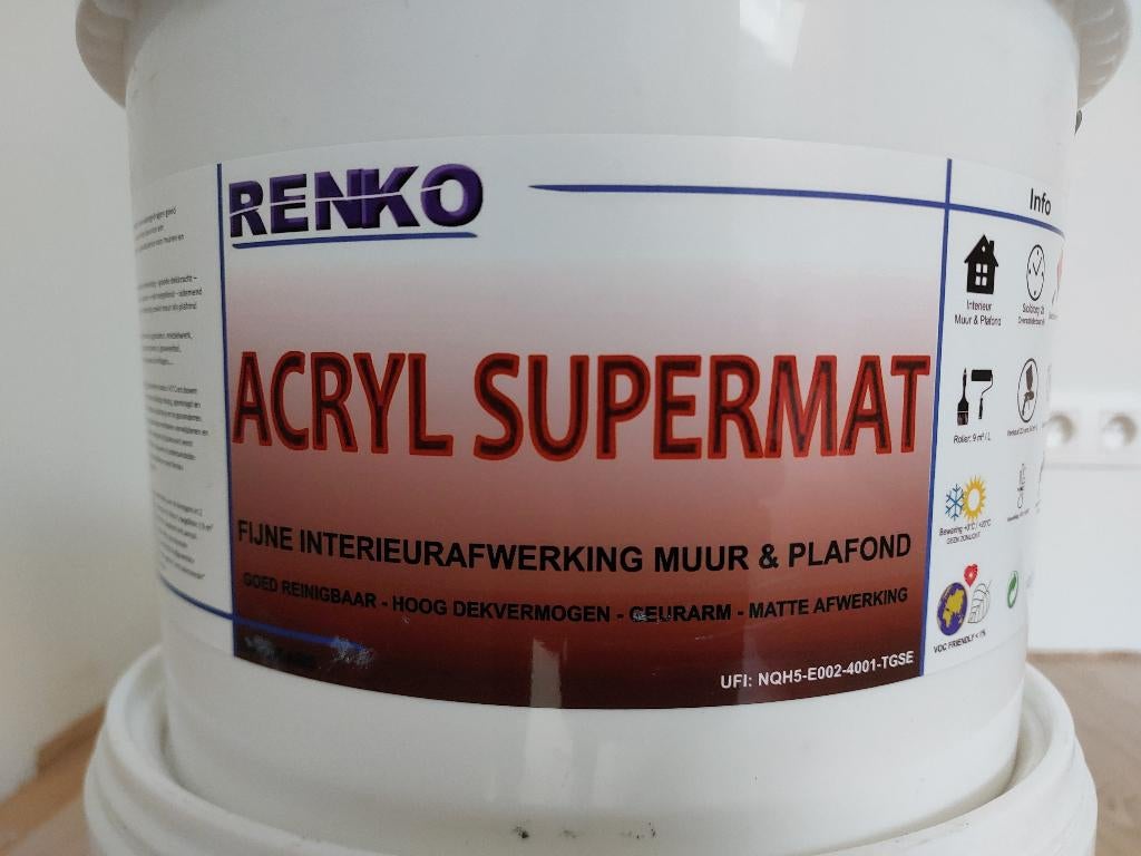 ACRYL SUPERMAT muur- & plafondverf – wit RAL 9010 – 10 L, Doe-het-zelf en Bouw, Verf, Beits en Lak, Nieuw, Verf, 10 tot 15 liter