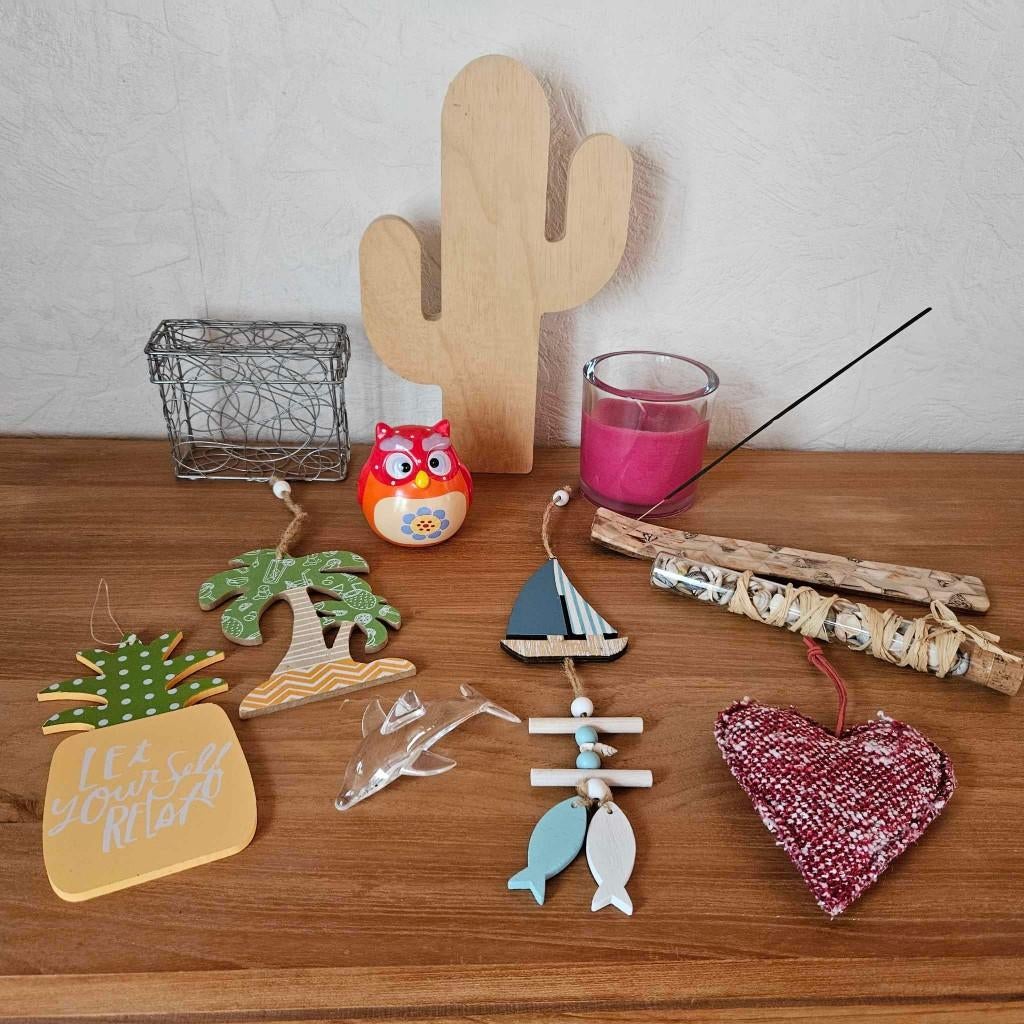 Lot de plusieurs décos maison hibou bougie cactus coeur, Enlèvement ou Envoi, Comme neuf