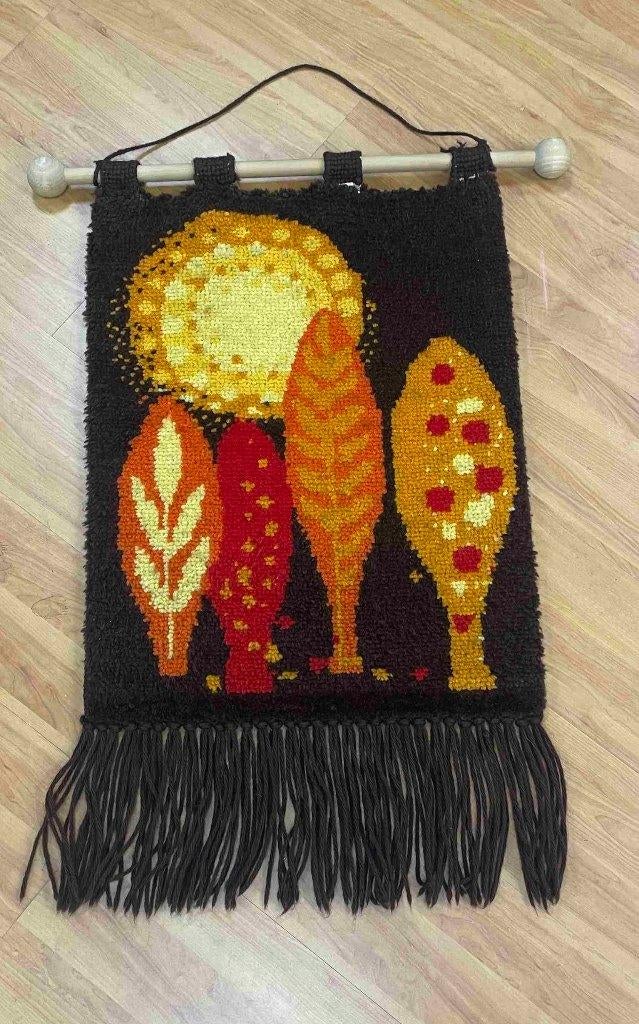 Smyrna wandkleed retro oranje bruin 93/53 cm, Gebruikt, Vintage, Wandkleed, Ophalen of Verzenden