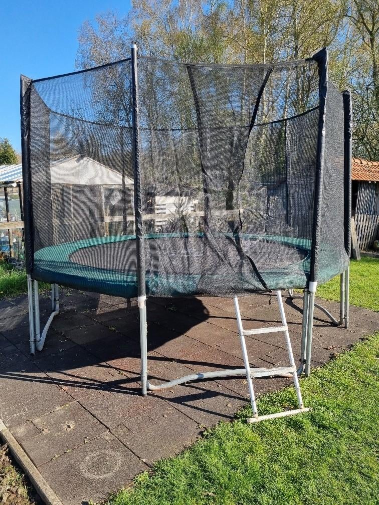 Trampoline 366cm met veiligheidsnet en ladder, Ophalen, Gebruikt