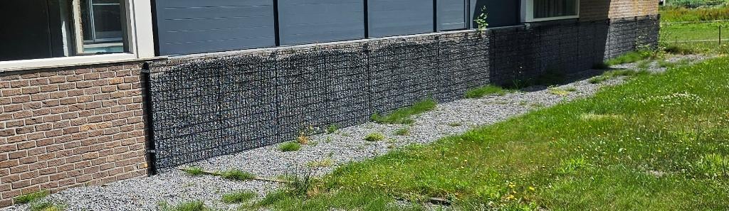 Zwarte draadpanelen / steenkorf panelen (18m x 1,2m), Ophalen, Gebruikt, IJzer, Sierhekwerk