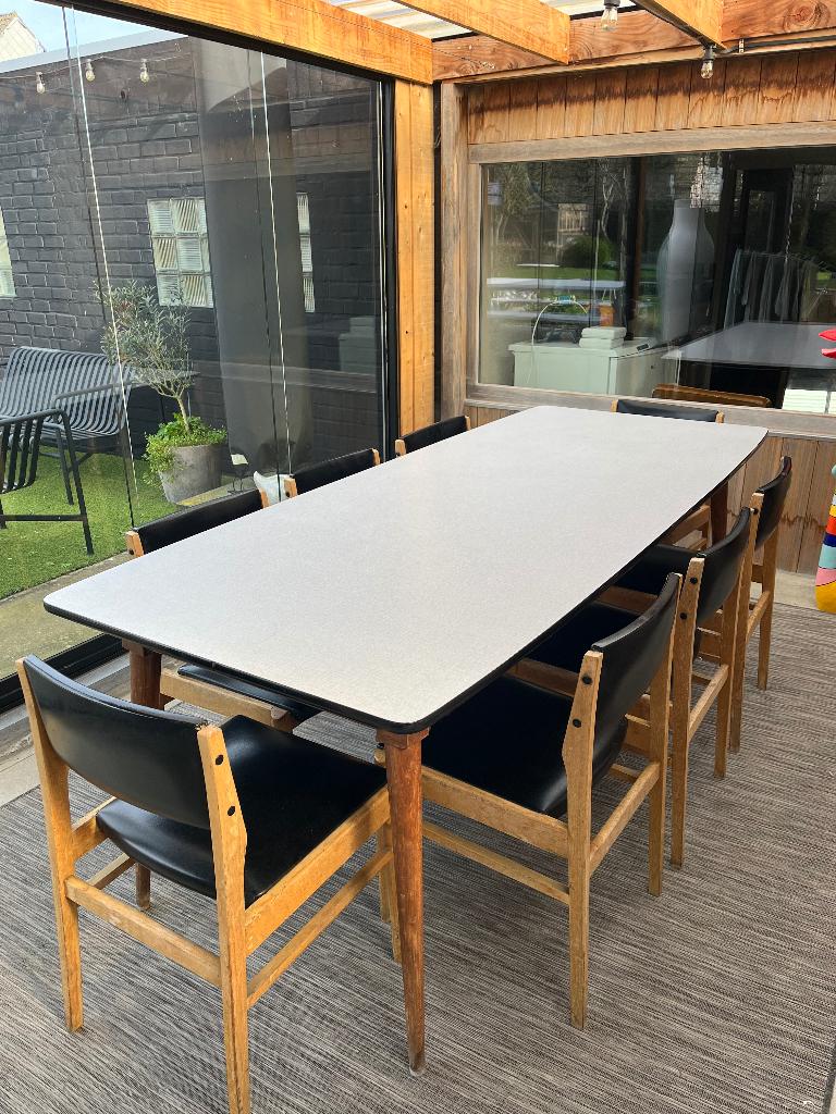 Tafel+ 8 stoelen, Ophalen, Gebruikt, 200 cm of meer, 50 tot 100 cm