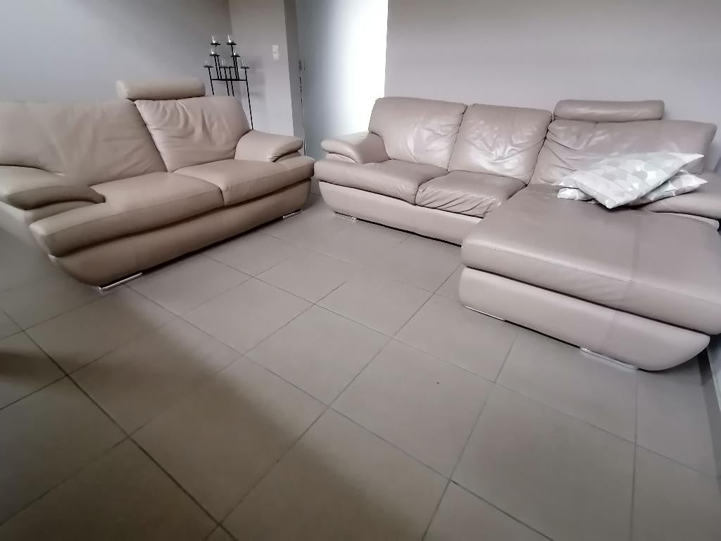 Coin salon confortable, Maison & Meubles, Canapés | Coins salons complets, Utilisé, Cuir, Enlèvement