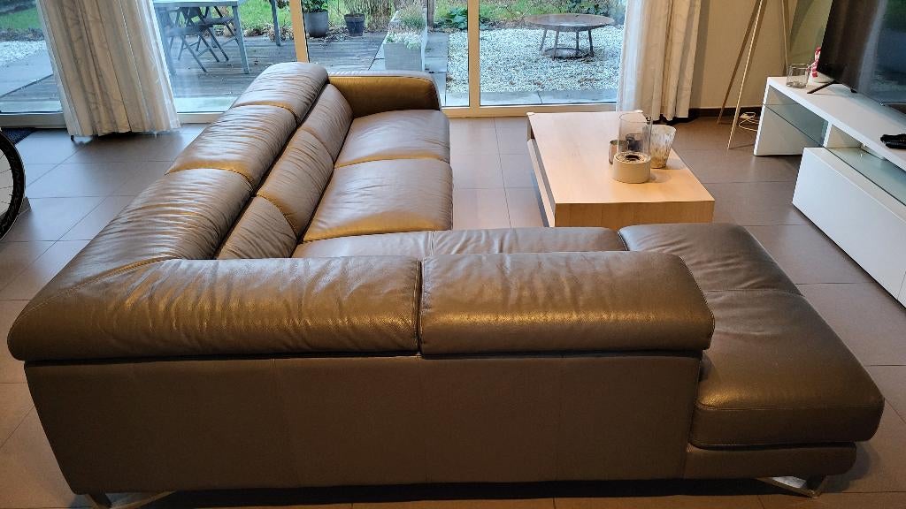 Hoekzetel in Italiaans leder donkergrijs, Maison & Meubles, Enlèvement, Comme neuf, Cuir, Modern