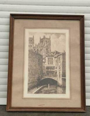 gravure huy le pont des chaines signe geo warzee, Antiquités & Art, Art | Eaux-fortes & Gravures, Enlèvement ou Envoi