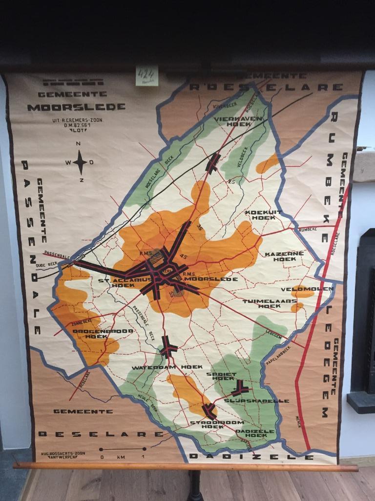 Retro schoolkaart - Gemeente Moorslede - Kaart 424, Huis en Inrichting, Ophalen of Verzenden, Gebruikt