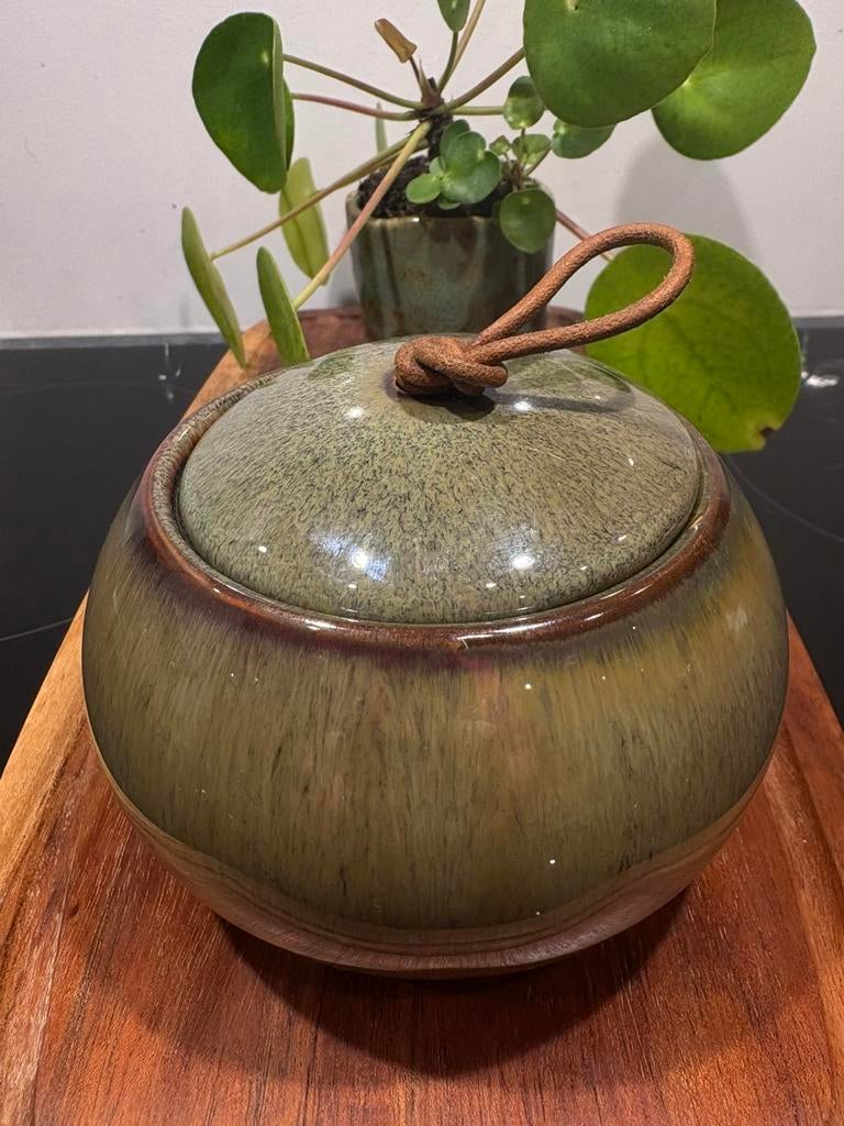 Keramieken pot met deksel – groen glazuur, Antiek en Kunst, Antiek | Schalen, Ophalen